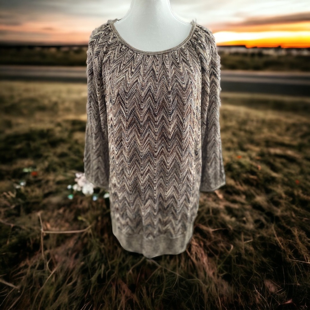 INC International Concepts Blouse Women’s Size Large Brown Chevron Pattern NWT